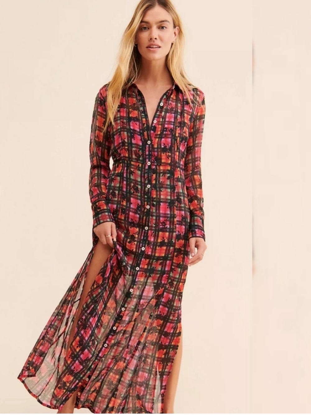 Free People Multicolor 2 piece maxi dress/duster with slip dress